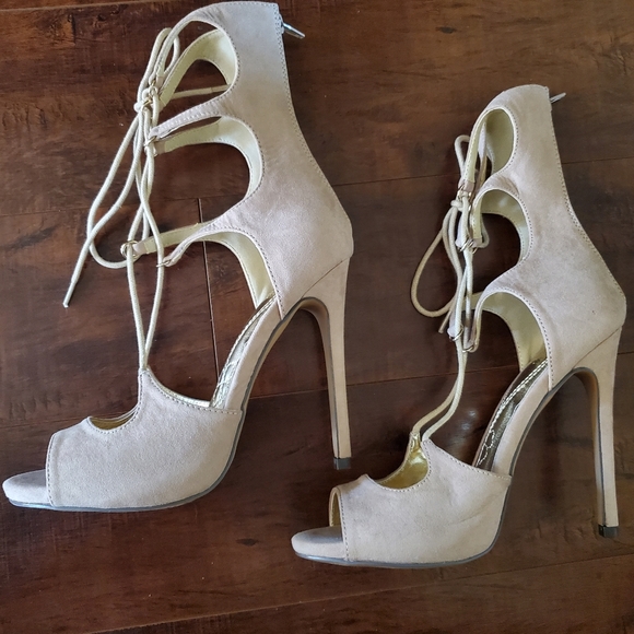 New Suede Strappy High Heels (Cream / Beige Colour) - Picture 4 of 7